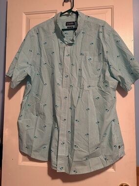 Chaps 2XL Men's Mint Green Short-Sleeve Button-Down Shirt with Palm Trees